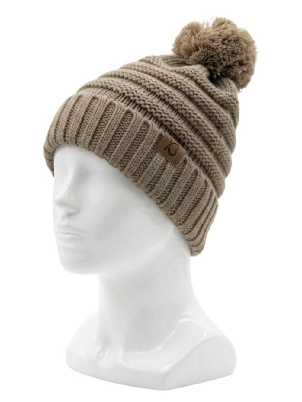 K & B Snowball Fight Pom Pom Beanie, Taupe (NWT) (Size: OSFM)